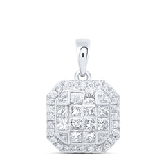 14K White Gold 7/8 CTW-Natural Diamond Fashion Octagon Pendant 2.23 Gram