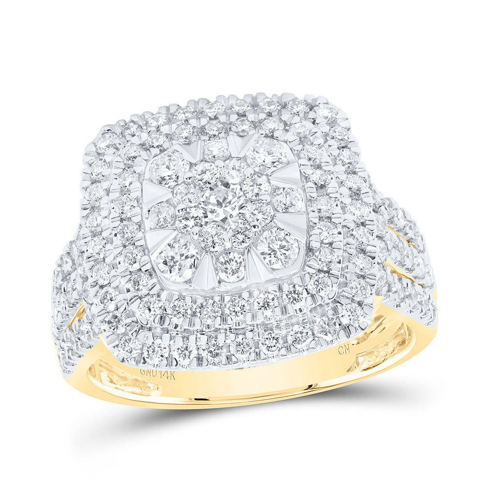 14k Gold 1 1/3 CTW-Natural Diamond Cushion Ladies Ring Gram