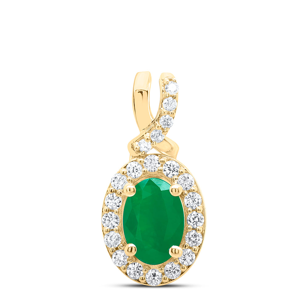 14K Yellow Gold 1/5 CTW-Natural Diamond 7X5MM Ov-Em Natural Gemstone Pendant 1.51 Gram