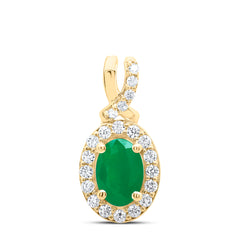 14K Yellow Gold 1/5 CTW-Natural Diamond 7X5MM Ov-Em Natural Gemstone Pendant 1.51 Gram