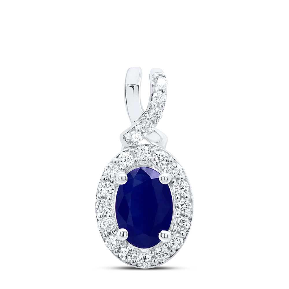 14K White Gold 1/5 CTW-Natural Diamond 7X5MM Ov-Bs Natural Gemstone Pendant 1.4 Gram