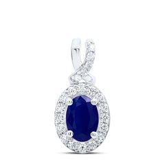 14K White Gold 1/5 CTW-Natural Diamond 7X5MM Ov-Bs Natural Gemstone Pendant 1.4 Gram
