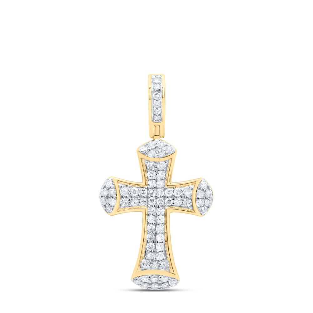 10K Yellow Gold 3/8 CTW-Natural Diamond Gift Cross Pendant 1.59 Gram