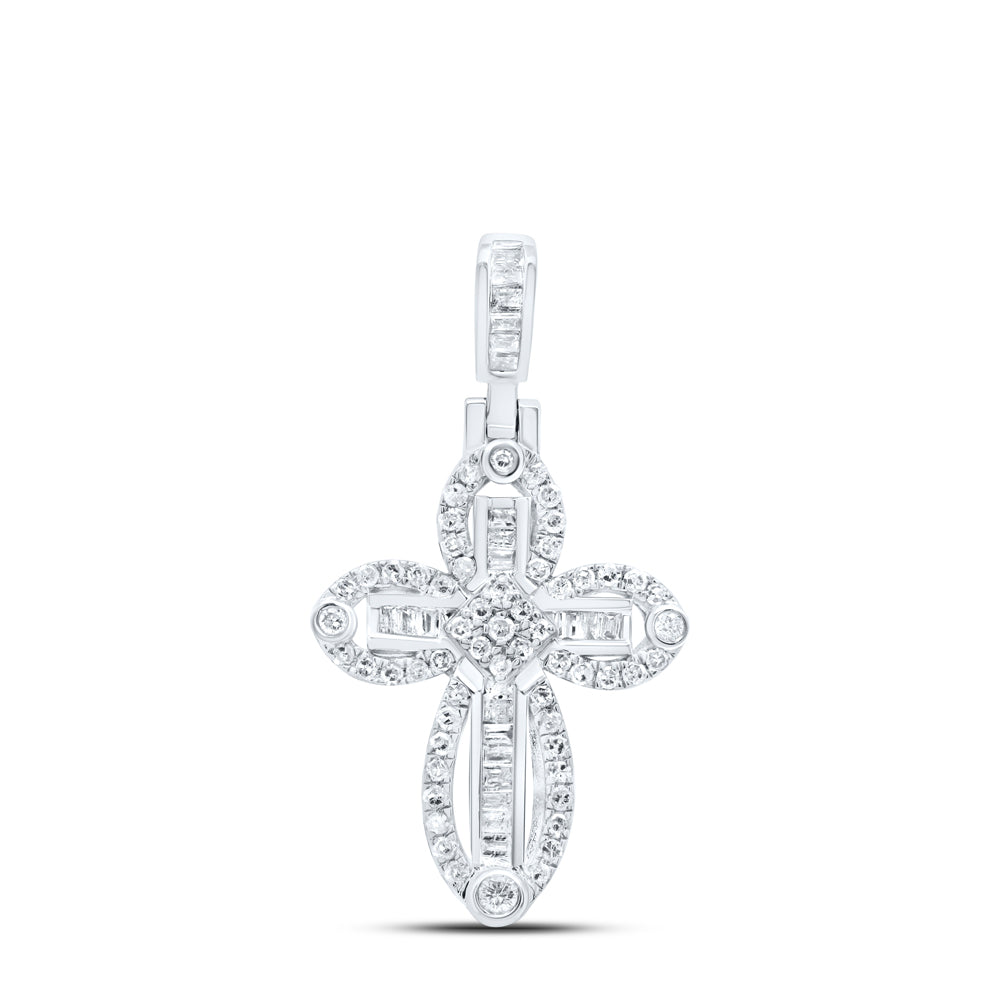 10K White Gold 1/2 CTW-Natural Diamond Gift Cross Pendant 2.43 Gram