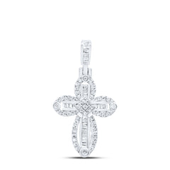 10K White Gold 1/2 CTW-Natural Diamond Gift Cross Pendant 2.43 Gram