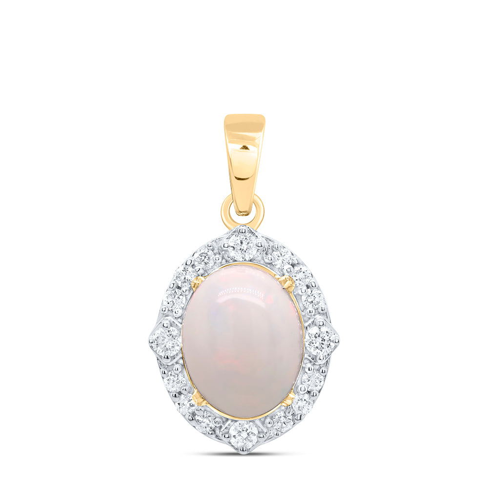 1/5CTW-DIA CN 9X7MM-OV-OPAL NAT GEM PENDANT