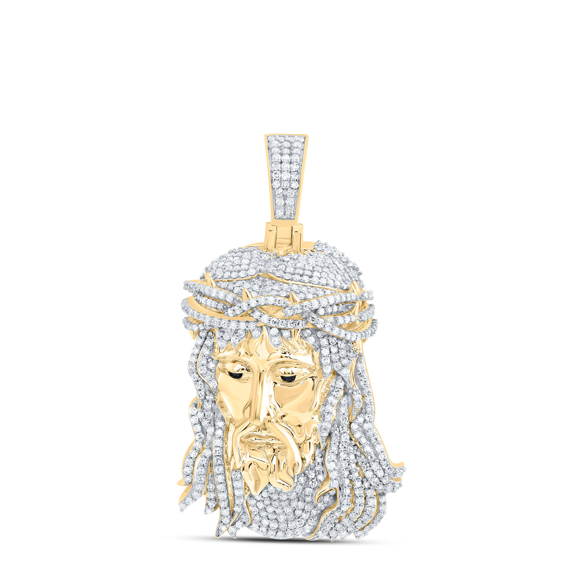 10K Yellow Gold 2 1/3 CTW-Natural Diamond Jesus Face Mens Charm 23.98 Gram