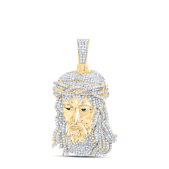 10K Yellow Gold 2 1/3 CTW-Natural Diamond Jesus Face Mens Charm 23.98 Gram