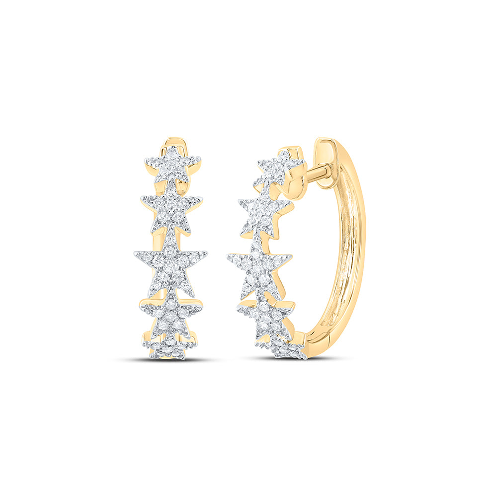 10K Yellow Gold 1/4 CTW-Natural Diamond Fashion Twile Star Hoop Earring 2.81 Gram