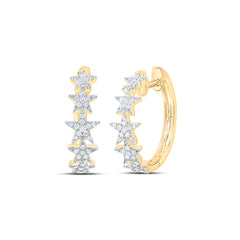 10K Yellow Gold 1/4 CTW-Natural Diamond Fashion Twile Star Hoop Earring 2.81 Gram