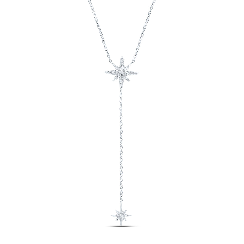 10K White Gold 1/10 CTW-Natural Diamond Fashion Twile Star Necklace (18 Inch ) 1.71 Gram