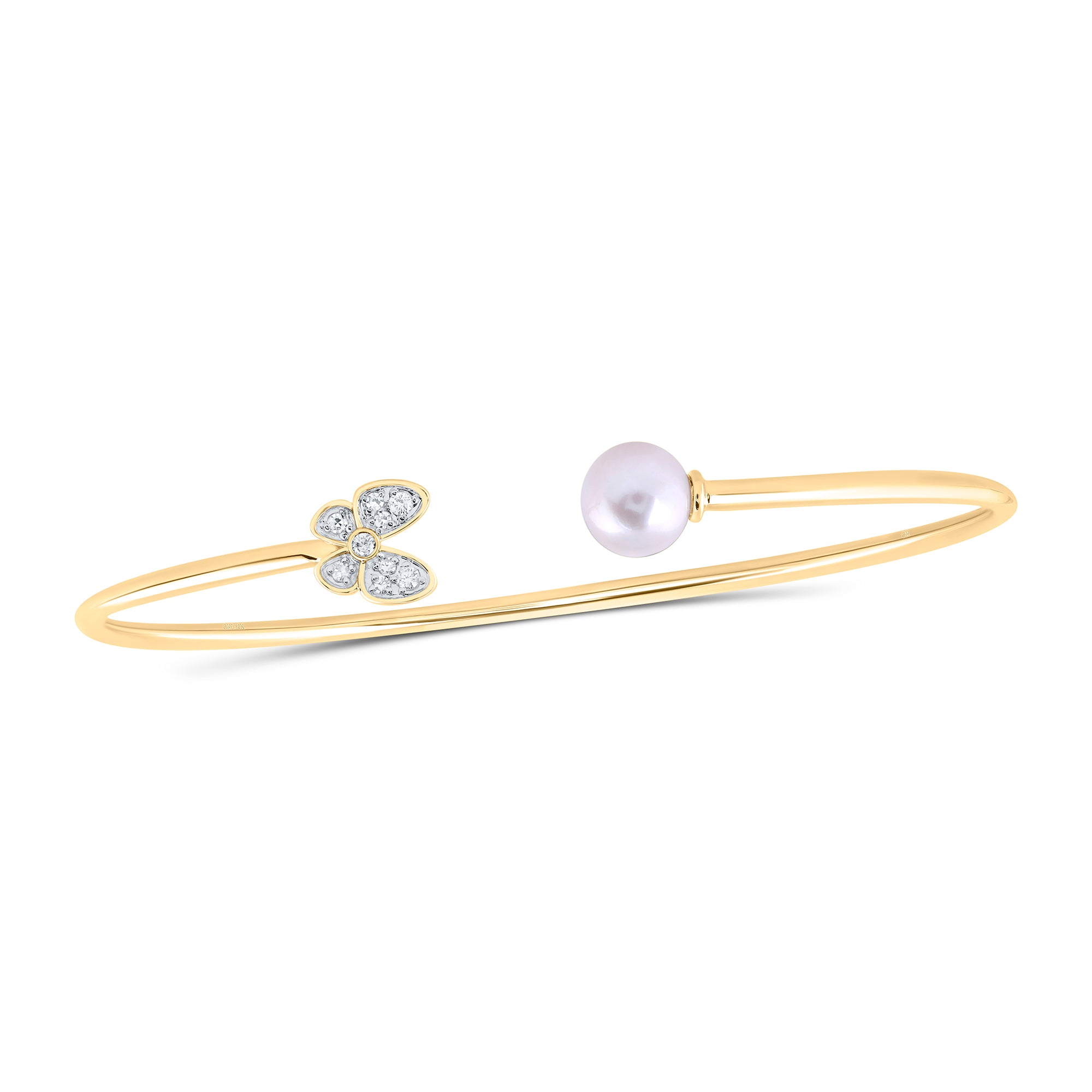 1/12CTW-DIA CN 6MM-PEARL BUTTERFLY LADIES BANGLE (60X48MM)
