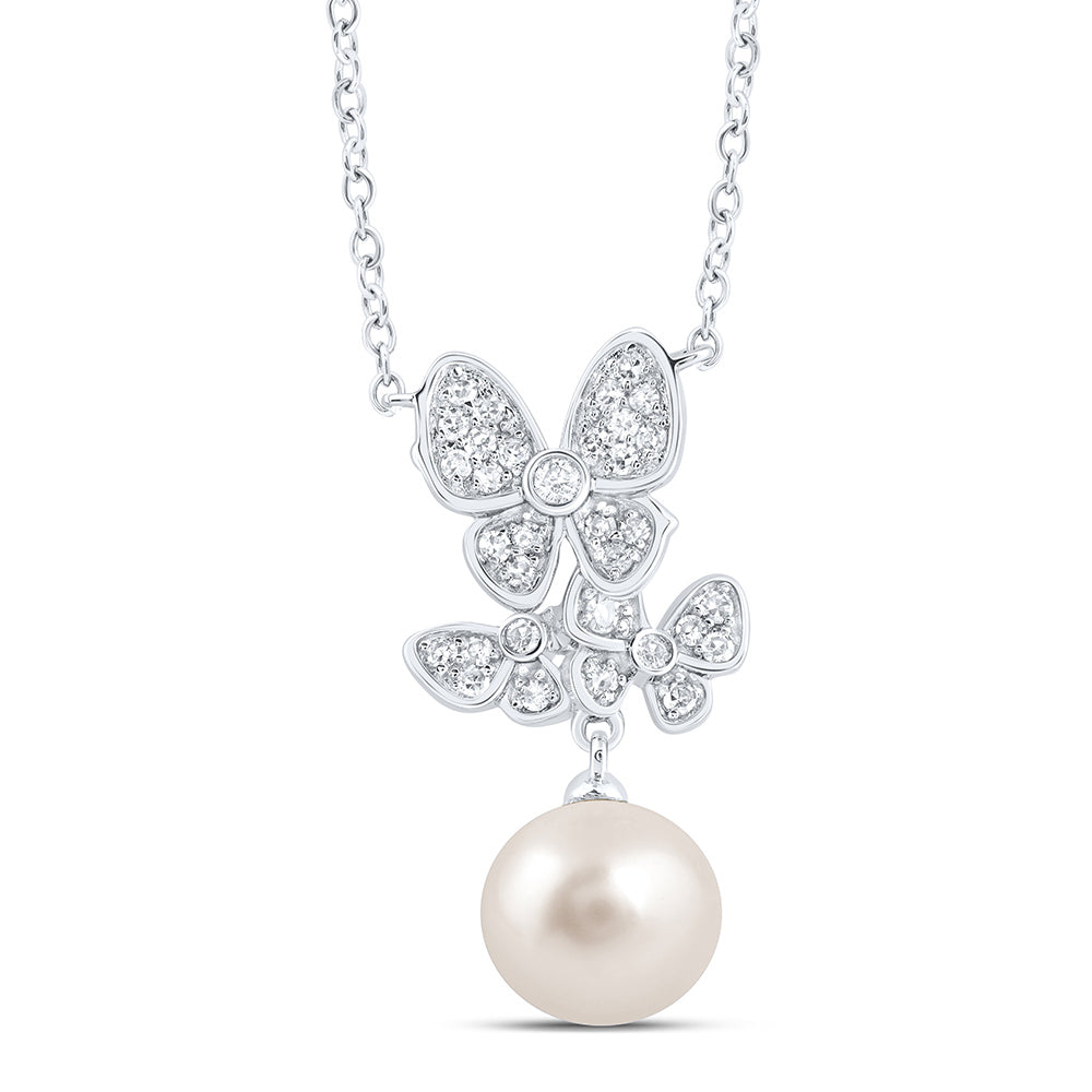 1/8CTW-DIA CN 7MM-PEARL BUTTERFLY NECKLACE (18 INCH)