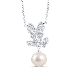 1/8CTW-DIA CN 7MM-PEARL BUTTERFLY NECKLACE (18 INCH)