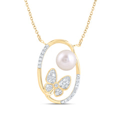 1/5CTW-DIA CN 6.5MM-PEARL BUTTERFLY NECKLACE (18 INCH)