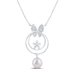 1/8CTW-DIA CN 7MM-PEARL BUTTERFLY NECKLACE (18 INCH)