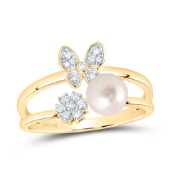 1/6CTW-DIA CN 6MM-PEARL BUTTERFLY LADIES RING