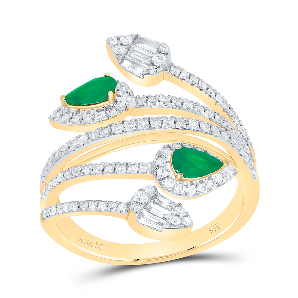 14K Yellow Gold 5/8 CTW-Natural Diamond 1/3 CTW-Ps-Em Natural Gemstone Ring 4.38 Gram