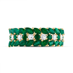 14K Yellow Gold 1/3 CTW-Natural Diamond 1 3/4 CTWmq-Em, 3/8 CTWrd-Em Natural Gemstone Ring 3.00 Gram