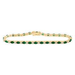 14K Yellow Gold 1/2 CTW-Natural Diamond 5 CTW-Eme Natural Gem Bracelet (7 Inch ) 9.8 Gram