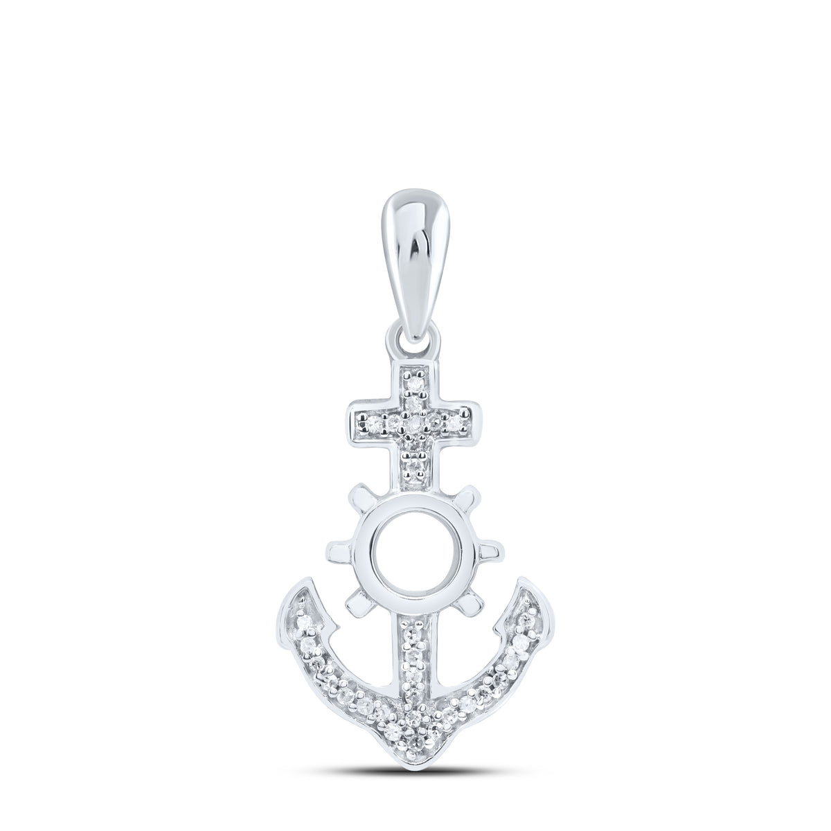 Sterling Silver 1/20 CTW-Natural Diamond Gift Anchor Pendant 1.2 Gram