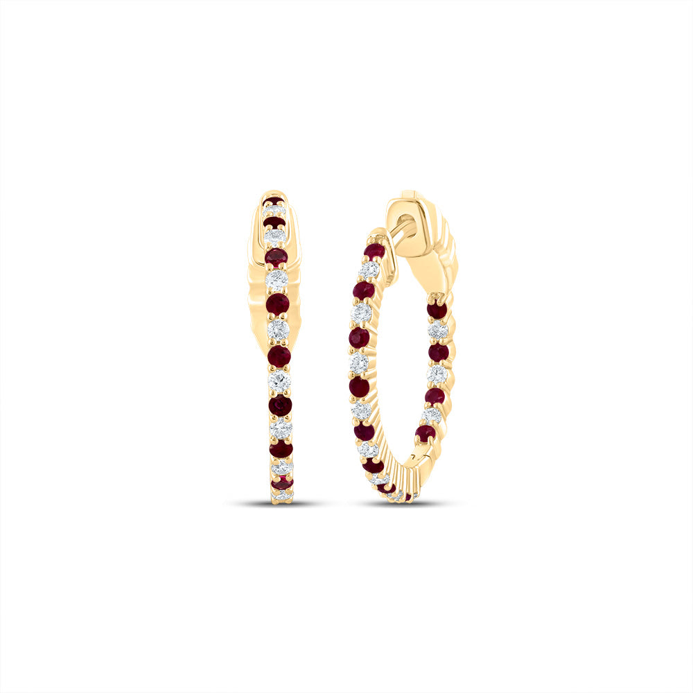 1/4CTW-DIA CN 1/3CTW RD-RU NAT GEM HOOP EARRING