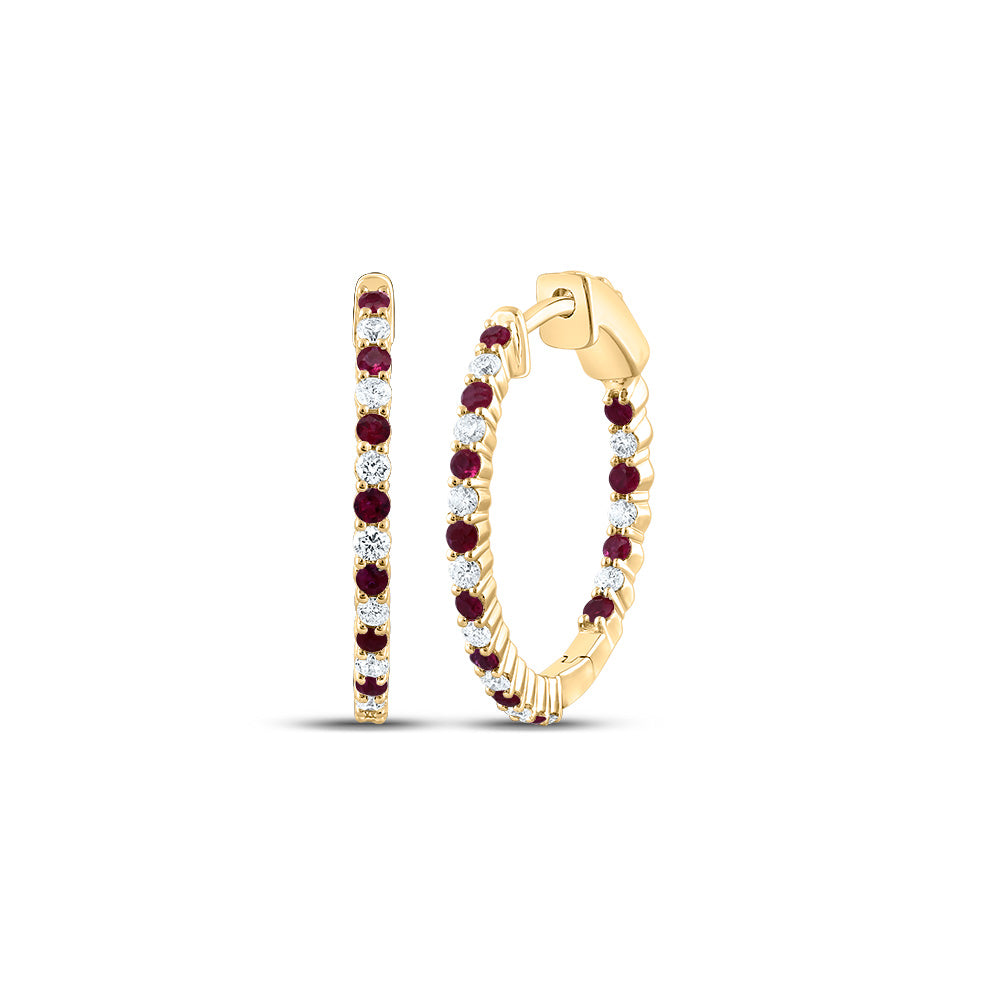 14K Yellow Gold 1/2 CTW-Natural Diamond 1/2 CTW Rd-Ru Natural Gemstone Hoop Earring 4.42 Gram