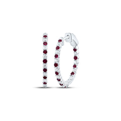 14K White Gold 1/2 CTW-Natural Diamond 1/2 CTW Rd-Ru Natural Gemstone Hoop Earring 5.3 Gram