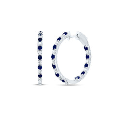 14K White Gold 5/8 CTW-Natural Diamond 7/8 CTWrd-Bs Natural Gemstone Hoop Earring 4.51 Gram