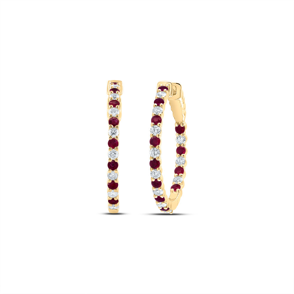 7/8CTW-DIA CN 1 1/3CTW RD-RU NAT GEM HOOP EARRING