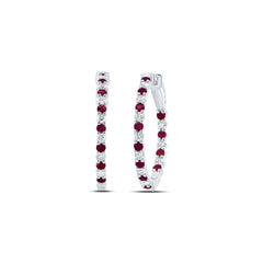 14K White Gold 7/8 CTW-Natural Diamond 1 1/3 CTWrd-Ru Natural Gemstone Hoop Earring 6.33 Gram