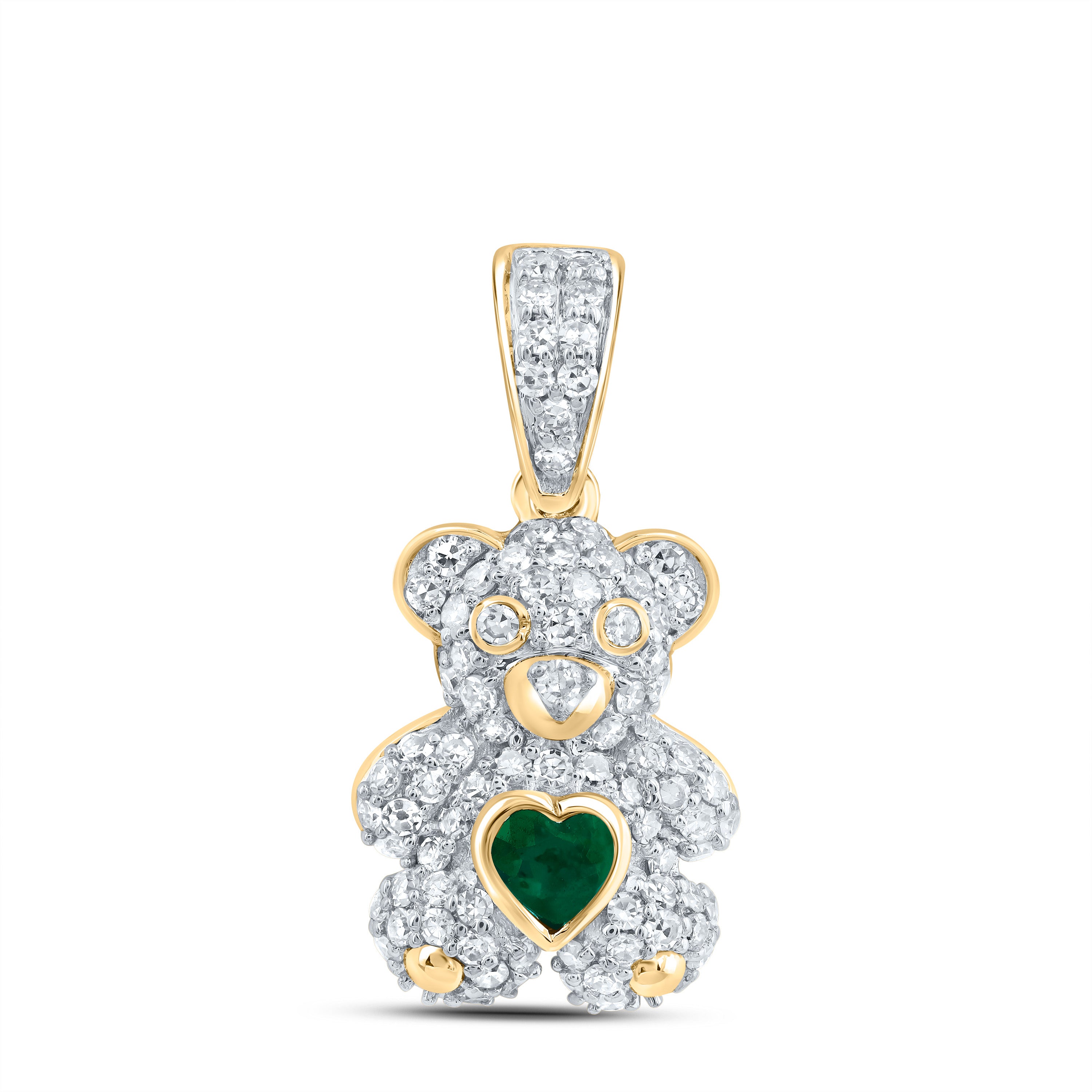 1/3CTW-DIA NK 3X3MM HS-EM NAT GEM HEART TEDDY BEAR PENDANT