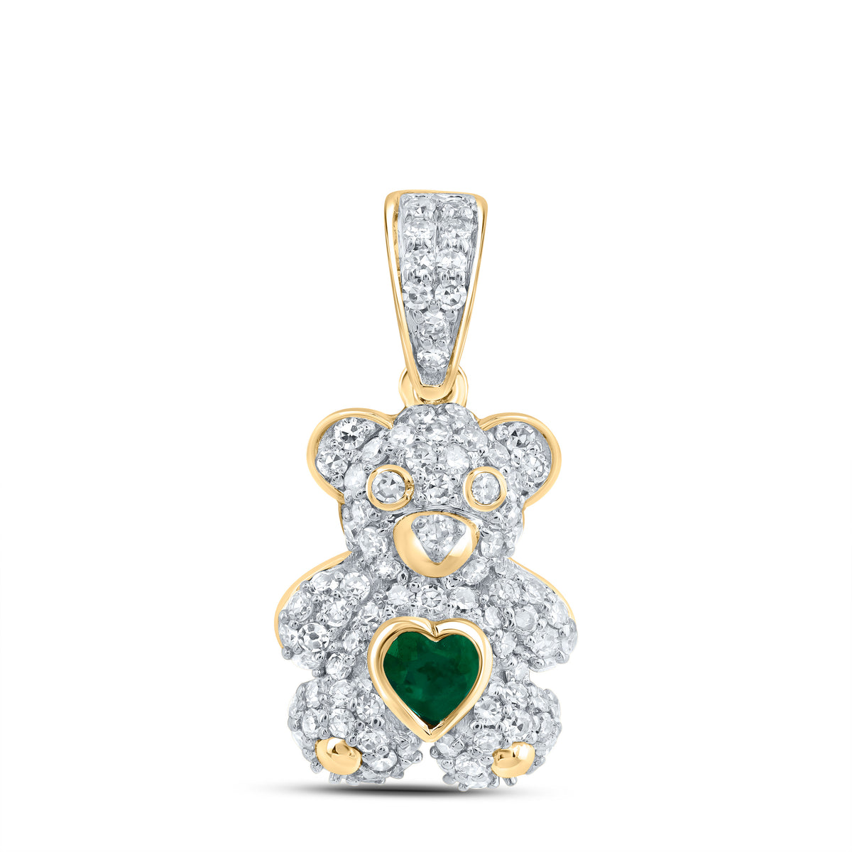 1/3CTW-DIA NK 3X3MM HS-EM NAT GEM HEART TEDDY BEAR PENDANT