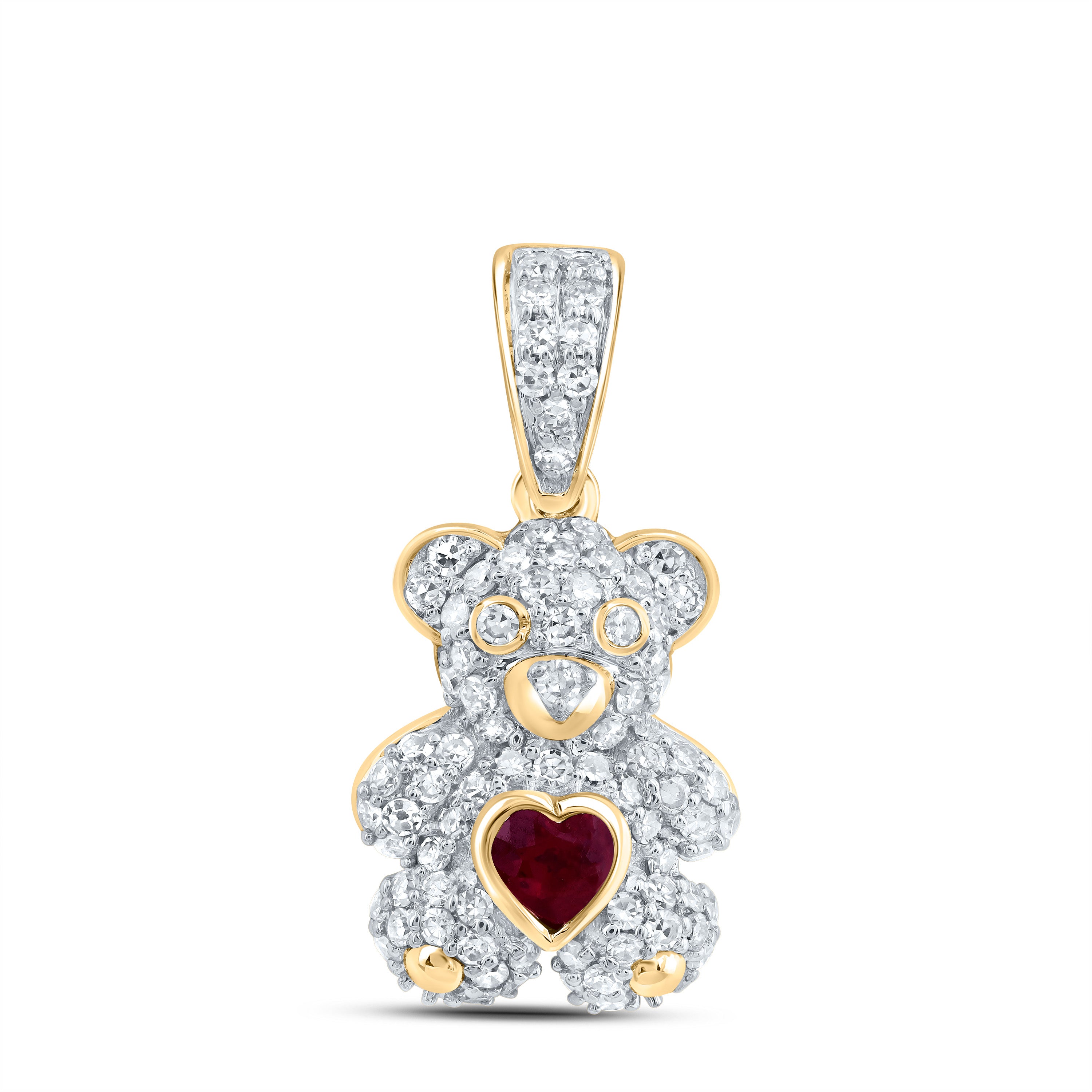 1/3CTW-DIA NK 3X3MM HS-RU NAT GEM HEART TEDDY BEAR PENDANT
