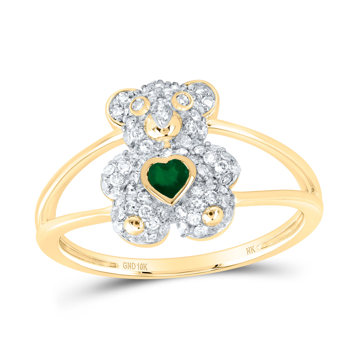 1/3CTW-DIA NK 3X3MM HS-EM NAT GEM HEART TEDDY BEAR RING