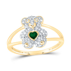 1/3CTW-DIA NK 3X3MM HS-EM NAT GEM HEART TEDDY BEAR RING