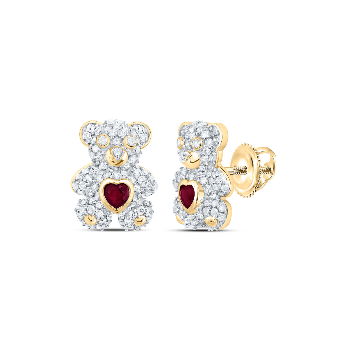 1/2CTW-DIA NK 3X3MM HS-RU NAT GEM HEART TEDDY BEAR EARRING