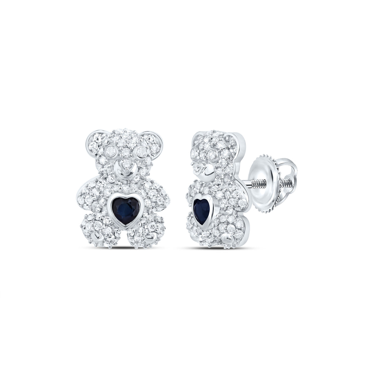 1/2CTW-DIA NK 3X3MM HS-BS NAT GEM HEART TEDDY BEAR EARRING
