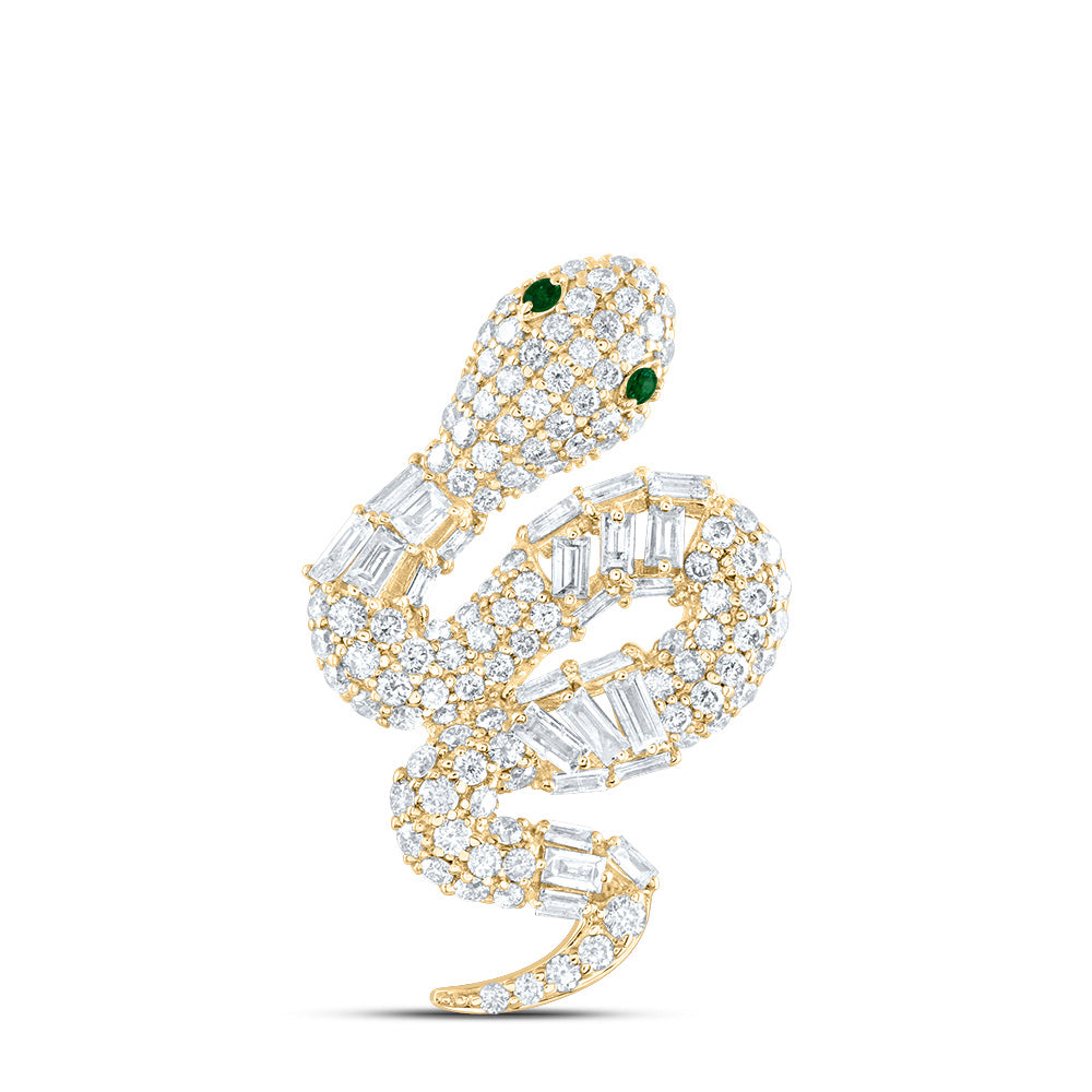 14k Gold 1 CTW-Natural Diamond 1/12 Ct-Rd-Em Natural Gemstone Snake Pendant Gram