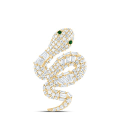 14k Gold 1 CTW-Natural Diamond 1/12 Ct-Rd-Em Natural Gemstone Snake Pendant Gram