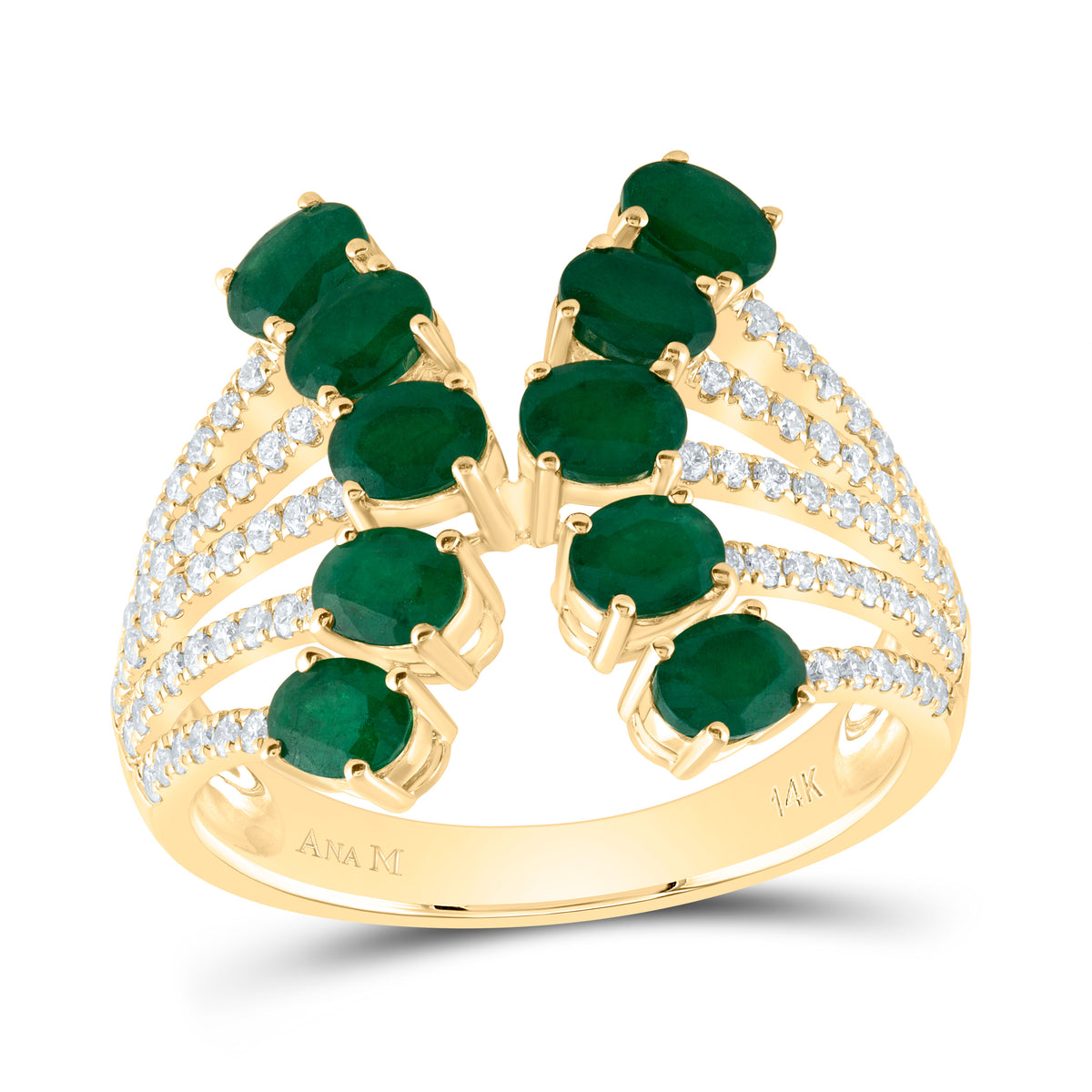 14K Yellow Gold 3/8 CTW-Natural Diamond 1 3/4 CTWov-Em Natural Gemstone Ring 4.06 Gram