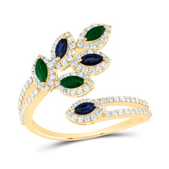 14K Yellow Gold 1/2 CTW-Natural Diamond 1/4 CTWmq-Em, 1/3 CTW-Mq-Bs Natural Gemstone Ring 3.24 Gram