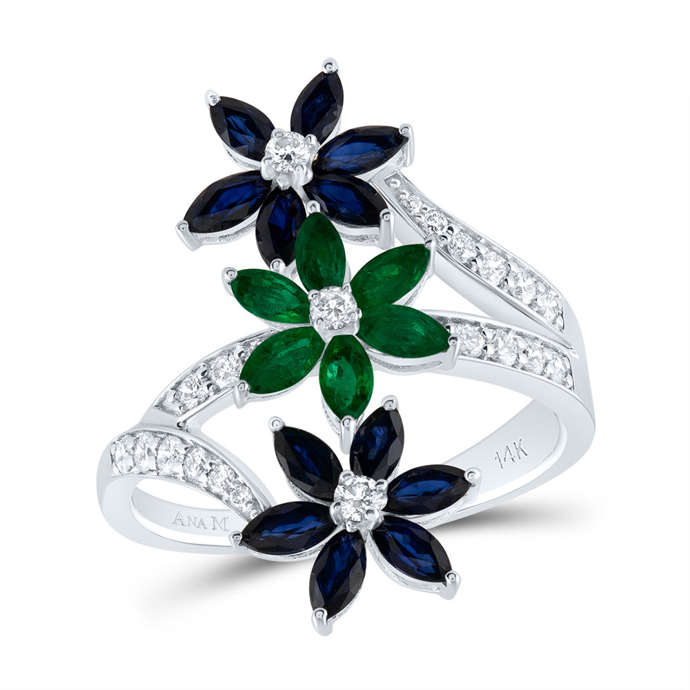 1/3CTW-DIA ANA M 3/8CTW MQ-EM, 1CTW MQ-BS NAT GEM RING