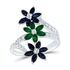 1/3CTW-DIA ANA M 3/8CTW MQ-EM, 1CTW MQ-BS NAT GEM RING