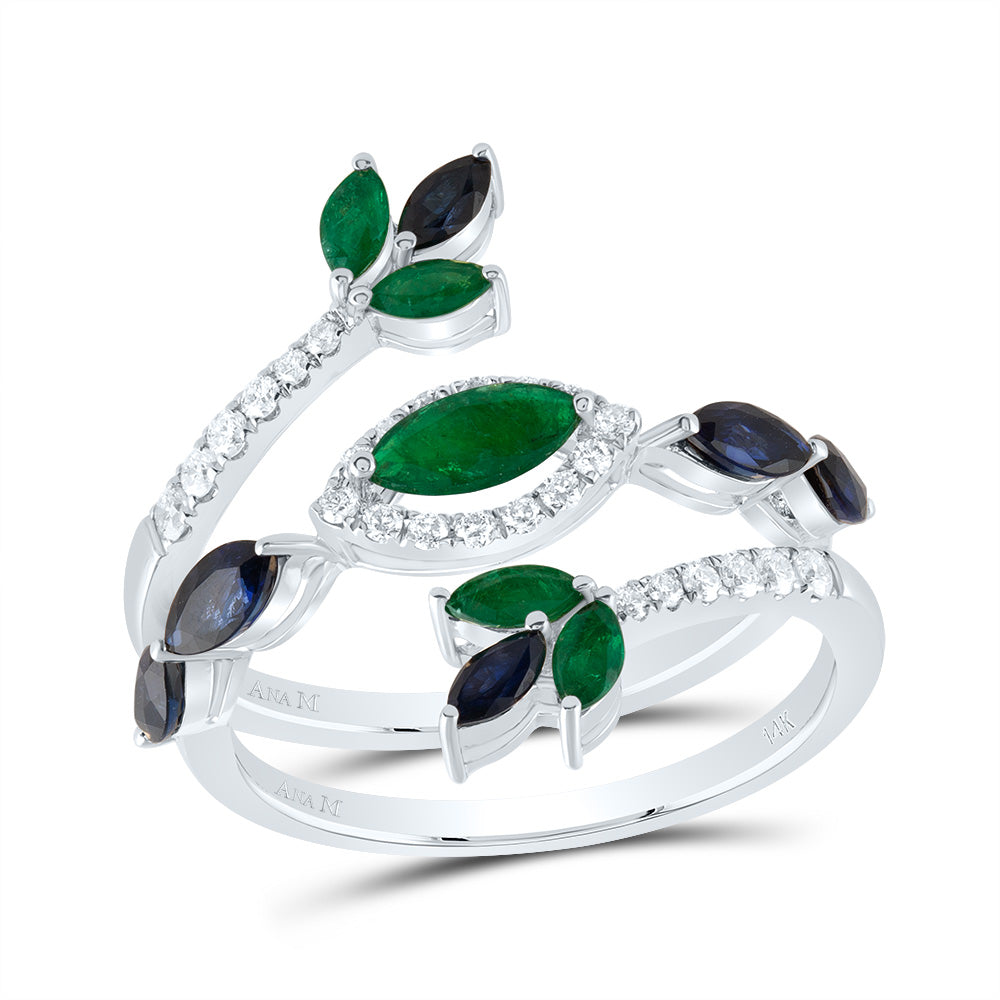1/4CTW-DIA ANA M 5/8CTW MQ-EM, 1CTW MQ-BS NAT GEM RING