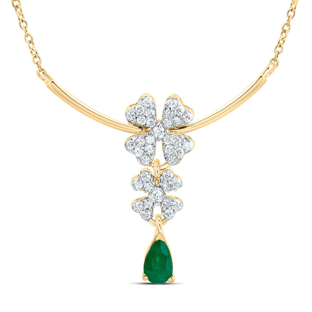 14K Yellow Gold 1/5 CTW-Natural Diamond 6X4MM Ps-Em Natural Gemstone Fashion Flower Necklace(18 Inch ) 2.49 Gram
