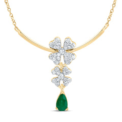 14K Yellow Gold 1/5 CTW-Natural Diamond 6X4MM Ps-Em Natural Gemstone Fashion Flower Necklace(18 Inch ) 2.49 Gram