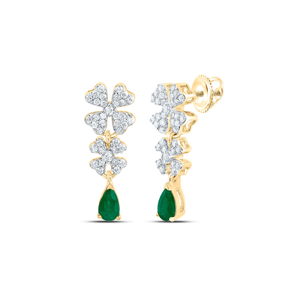 14K Yellow Gold 3/8 CTW-Natural Diamond 5X3MM Ps-Em Natural Gemstone Fashion Flower Earring 2.20 Gram