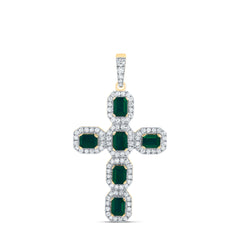 1/2CTW-DIA CN 1 1/4CTW-EM-EM NAT GEM CROSS PENDANT