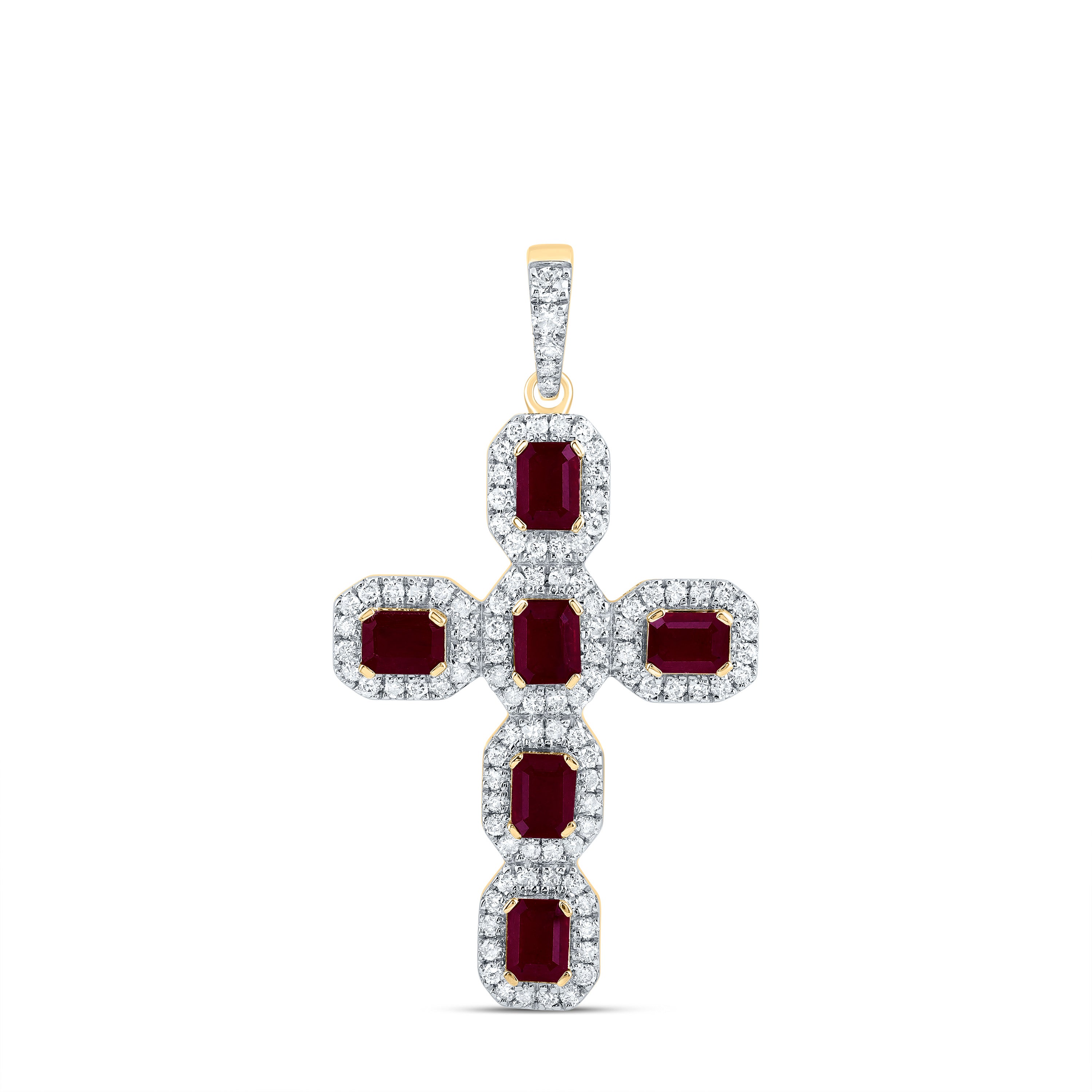 1/2CTW-DIA CN 1 CTW-EM-RU NAT GEM CROSS PENDANT